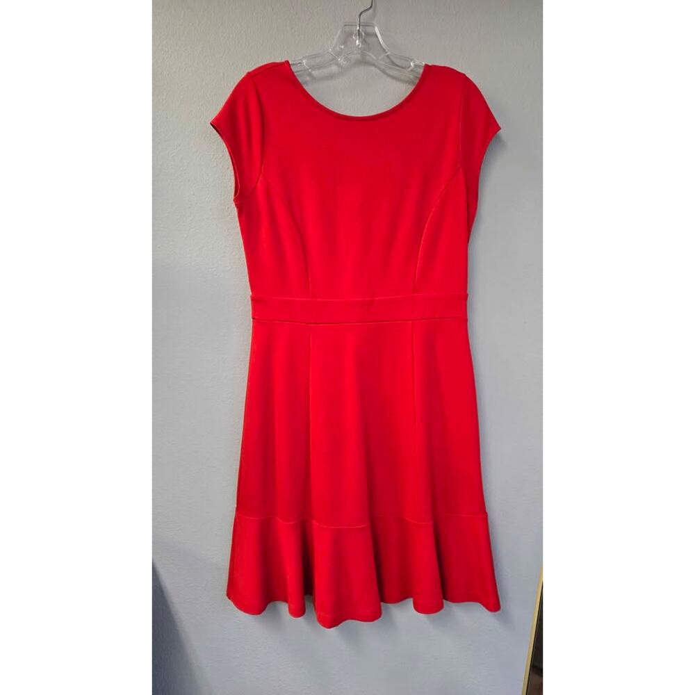 LOFT Red Ponte Knit Cap Sleeve‎ Flounce Hem Dress Size 4 Career Cocktail